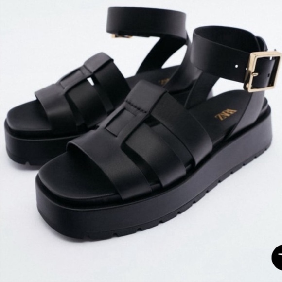 Zara Shoes - Zara Black Platform Chunky Fisherman Sandals, Size US 7 1/2 EU 38